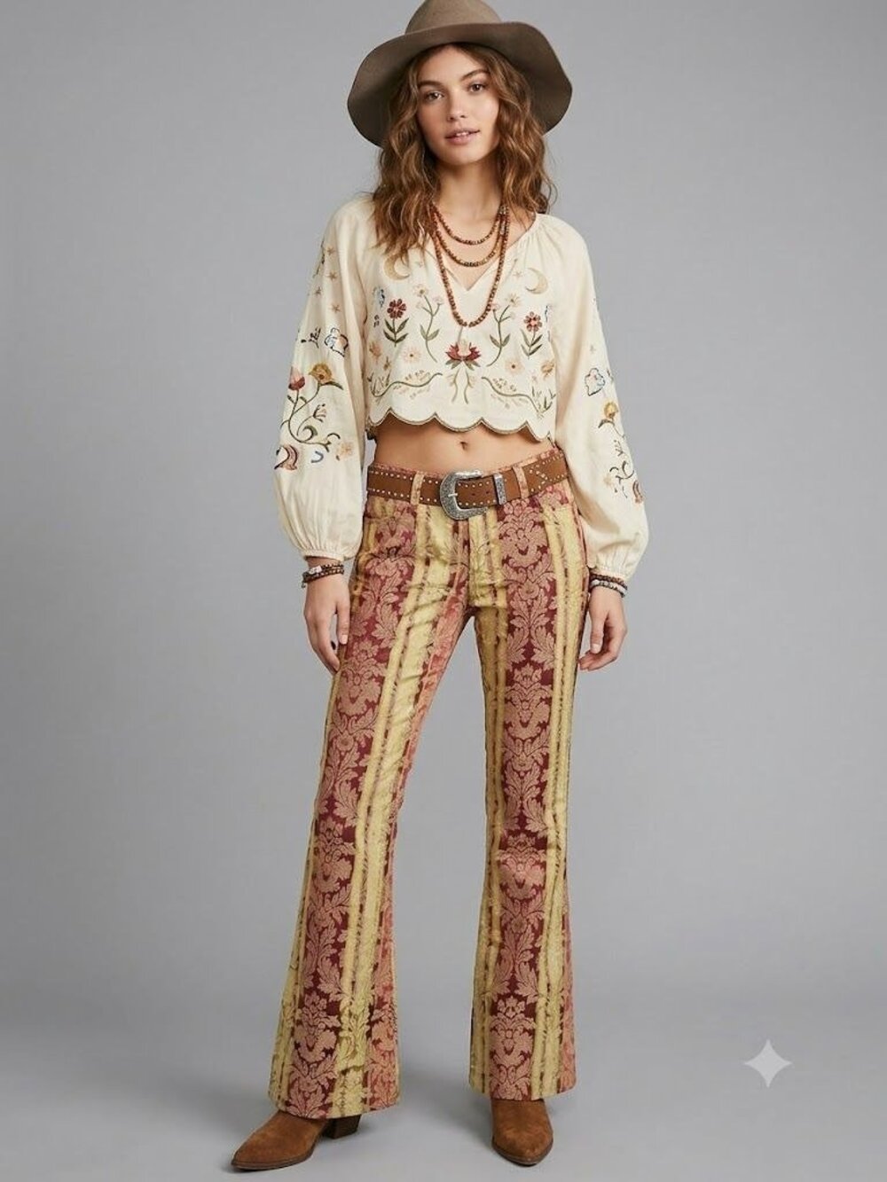 A.B.S. By Allen Schwartz Womens Size 10 Printed Bell-Bottom Pants Boho Festival